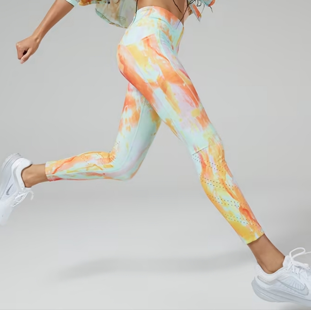NWT Nike Vibrant Orange and Yellow Leggings with Artistic Flair